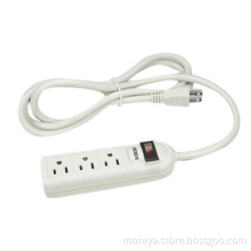 American standard power strip with 3 socket outlets, PC+ABS casing, extension cord